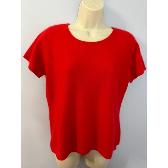Vintage William Kasper Cashmere Sweater Short Sleeve Pullover Red Crewneck Sz M - Picture 1 of 9